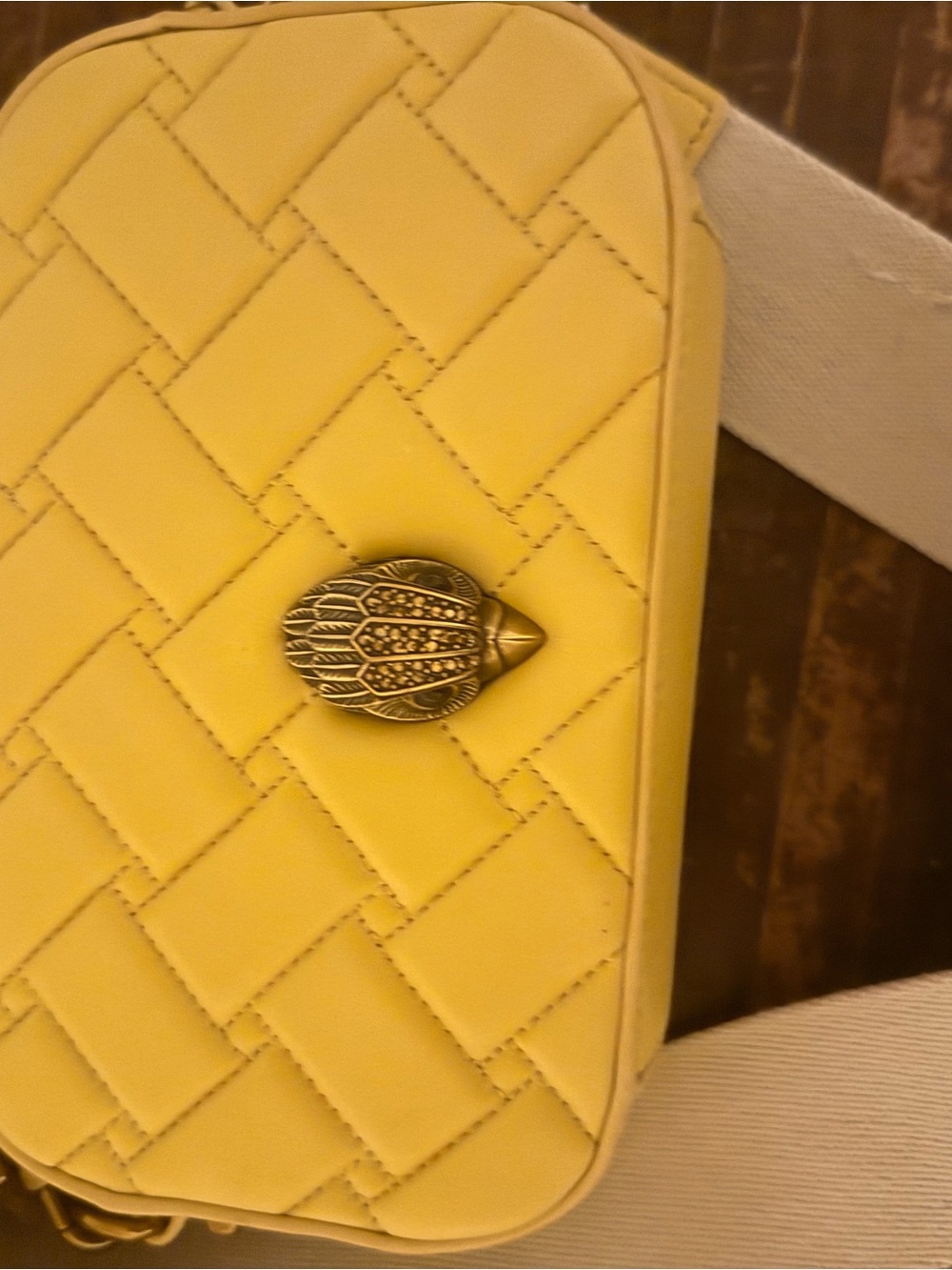 Kurt Geiger Lemon Yellow Quilted Crossbody with Gold Beetle Detail